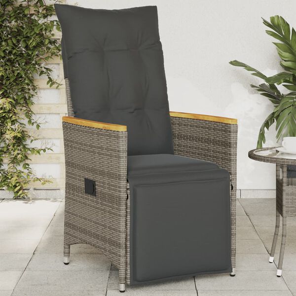 vidaXL Sill&oacute;n reclinable de jard&iacute;n con cojines rat&aacute;n sint&eacute;tico gris