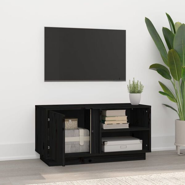 vidaXL Mueble de TV madera maciza de pino negro 80x35x40,5 cm