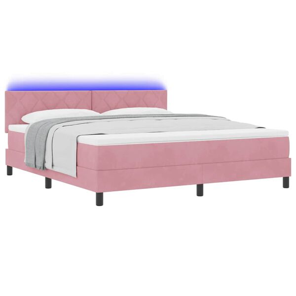 vidaXL Cama Box Spring LED con colch&oacute;n Rosa 180 x 200 cm Terciopelo