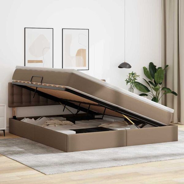 vidaXL Cama con almacenamiento y colch&oacute;n Capuchino 160 x 200 cm