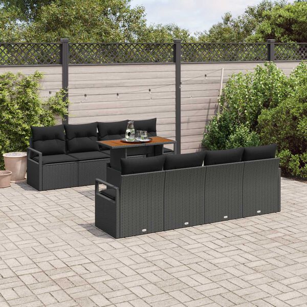 vidaXL Conjunto de sofá de jardín 9 pcs Negro Poliratán