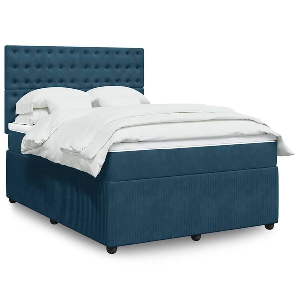 vidaXL Cama box spring con colch&oacute;n terciopelo azul 140x200 cm