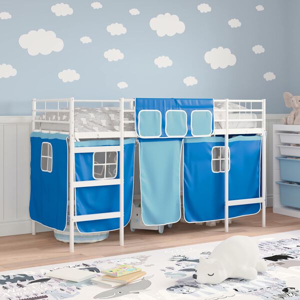 vidaXL Estructura de Cama Alta para Ni&ntilde;os con Cortinas y azul