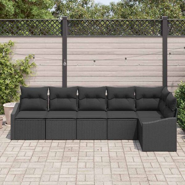 vidaXL Conjunto de sofás de jardín 6 pcs Negro ratán sintético