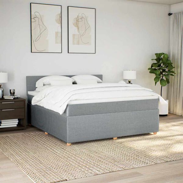 vidaXL Cama box spring con colch&oacute;n tela gris claro 180x200 cm