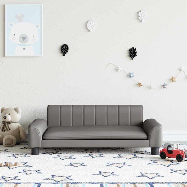 vidaXL Sof&aacute; para ni&ntilde;os de cuero sint&eacute;tico gris 90x53x30 cm