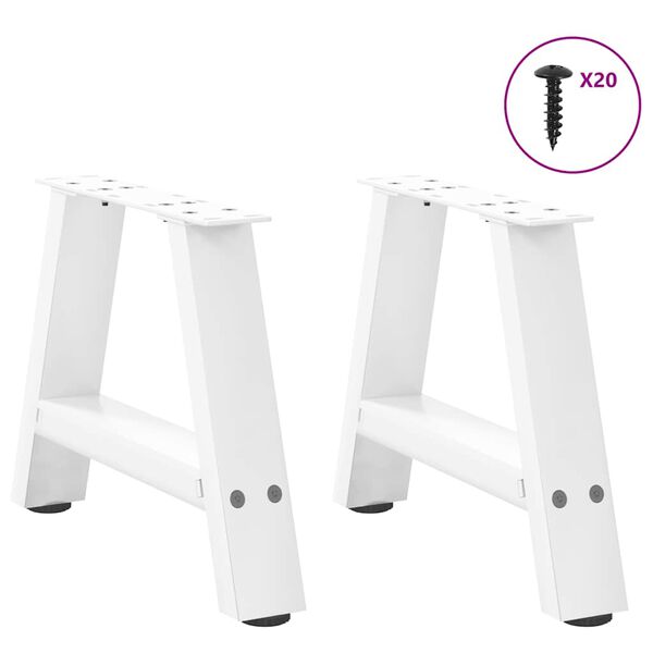 vidaXL Patas para mesa de centro en forma de A (2 unidades), color blanco, 40 x (30-31) cm, acero