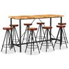 vidaXL Set muebles de bar 9 pzas madera maciza acacia cuero real lona