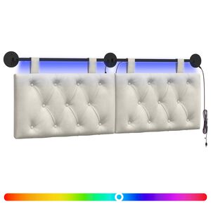 vidaXL Cabecero colgante Con luz LED Crema Terciopelo