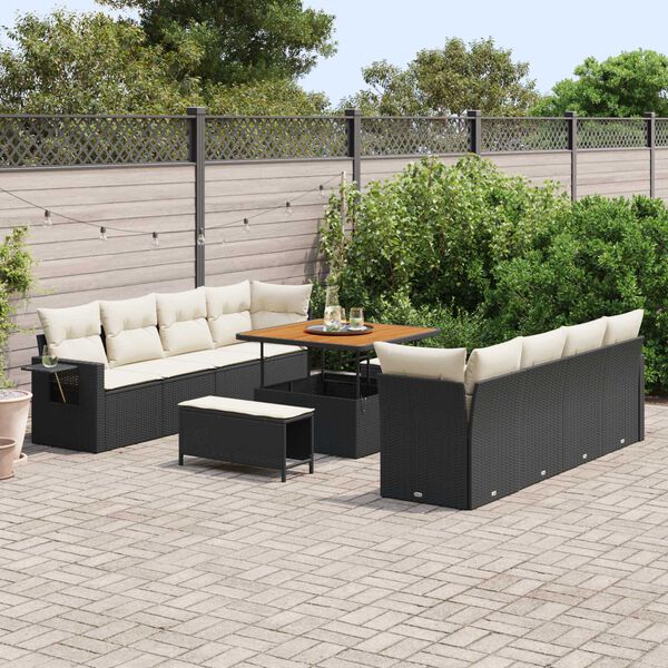 vidaXL Conjunto de sof&aacute; de jard&iacute;n 11 pcs Negro y crema rat&aacute;n sint&eacute;tico