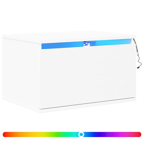 vidaXL Mesita de noche de pared con luces LED blanco