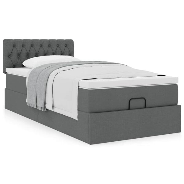 vidaXL Cama otomana con colch&oacute;n gris oscuro 90x200 cm tela