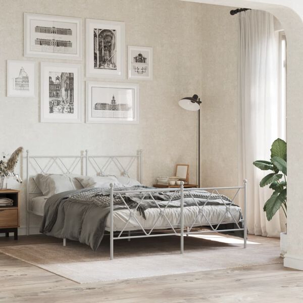 vidaXL Estructura cama sin colch&oacute;n con estribo metal blanco 137x190 cm