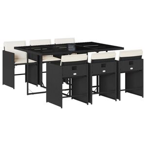 vidaXL Set de comedor de jard&iacute;n 7 pzas y cojines rat&aacute;n sint&eacute;tico negro