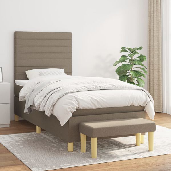 vidaXL Cama box spring con colch&oacute;n tela gris taupe 100x200 cm