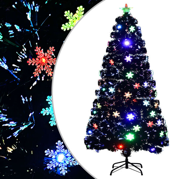 vidaXL &Aacute;rbol de Navidad copos de nieve LED fibra &oacute;ptica negro 120 cm