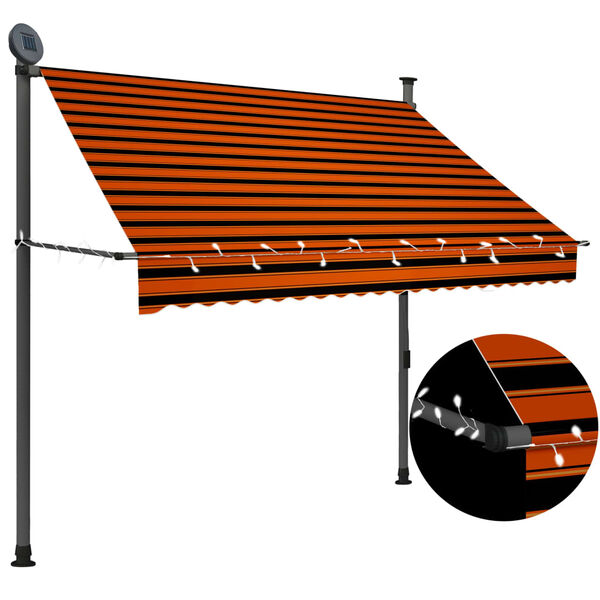 vidaXL Toldo manual retr&aacute;ctil con LED naranja y marr&oacute;n 200 cm
