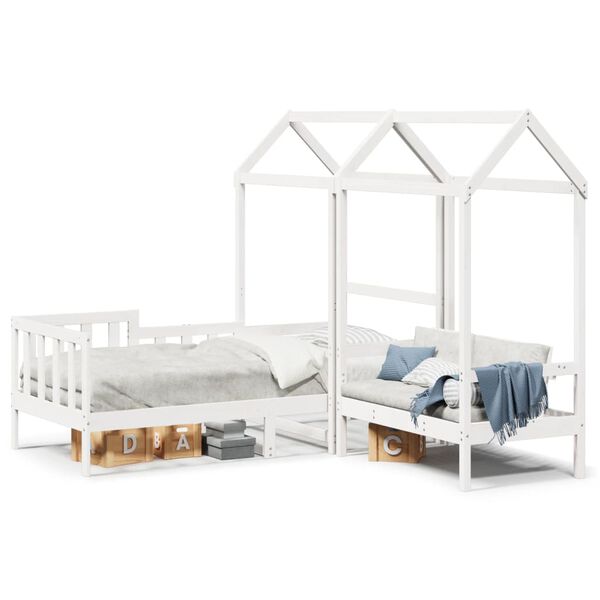 vidaXL Set de sof&aacute; cama y banco con techo madera pino blanco 90x190 cm
