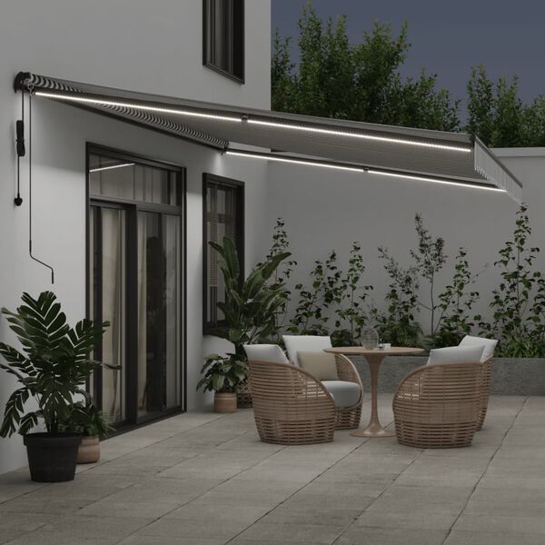 vidaXL Toldo retr&aacute;ctil autom&aacute;tico luz LED antracita blanco 600x350 cm