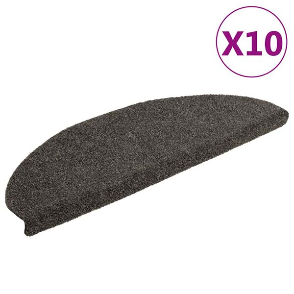 vidaXL Felpudos autoadhesivos para escaleras, 10 unidades, 65 x 21 x 4 cm, antracita, semicirculares, grandes
