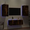 vidaXL Muebles TV pared con LED 4 pzas madera ingenier&iacute;a roble ahumado