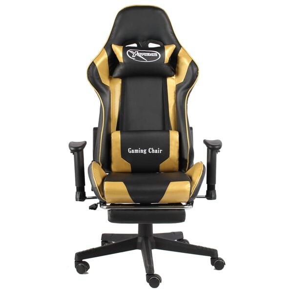 vidaXL Silla gaming giratoria con reposapi&eacute;s PVC dorado