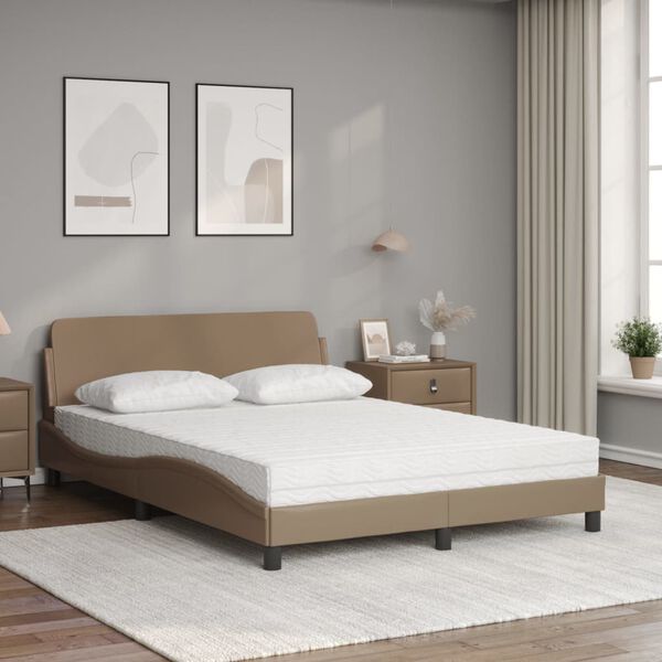 vidaXL Cama con colch&oacute;n Dover cuero sint&eacute;tico capuchino 140x190 cm