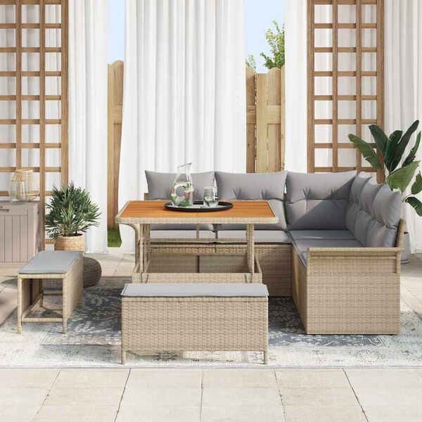 vidaXL Conjunto de sof&aacute;s de jard&iacute;n 8 pcs Beige rat&aacute;n sint&eacute;tico