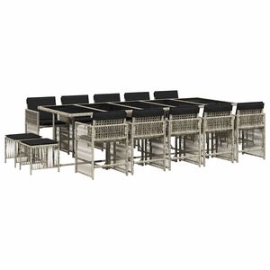 vidaXL Set comedor jard&iacute;n y cojines 15 pzas rat&aacute;n sint&eacute;tico gris claro