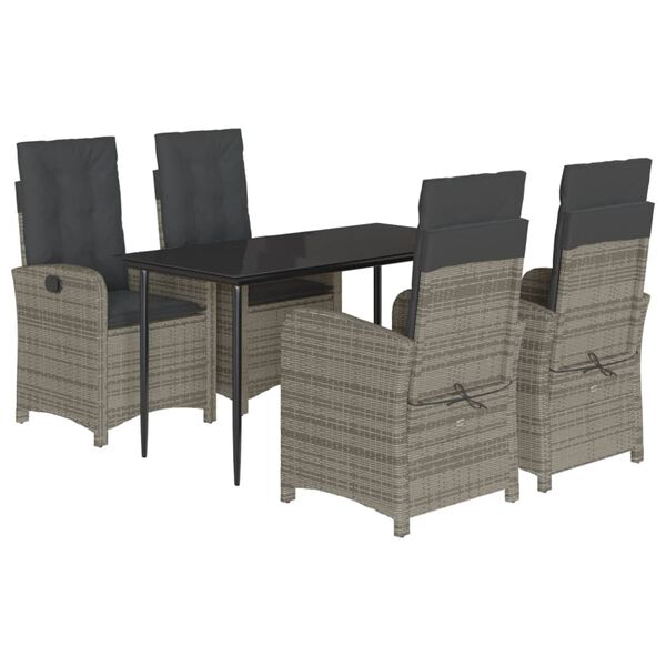 vidaXL Set comedor de jard&iacute;n 5 piezas con cojines rat&aacute;n sint&eacute;tico gris