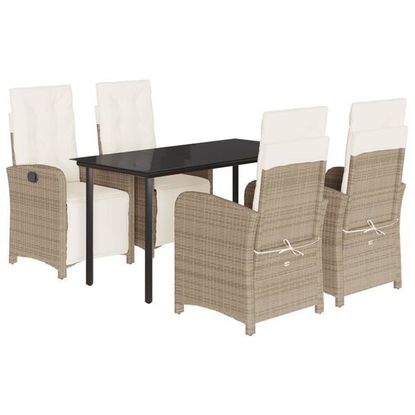 vidaXL Set comedor de jard&iacute;n 5 pzas con cojines rat&aacute;n sint&eacute;tico beige