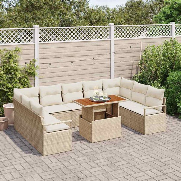 vidaXL Conjunto de sof&aacute; de jard&iacute;n con coj&iacute;n 10 pcs Beige y Crema