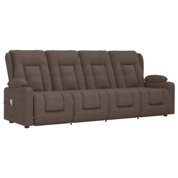 vidaXL Sill&oacute;n de masaje reclinable 4 plazas con portavasos tela taupe