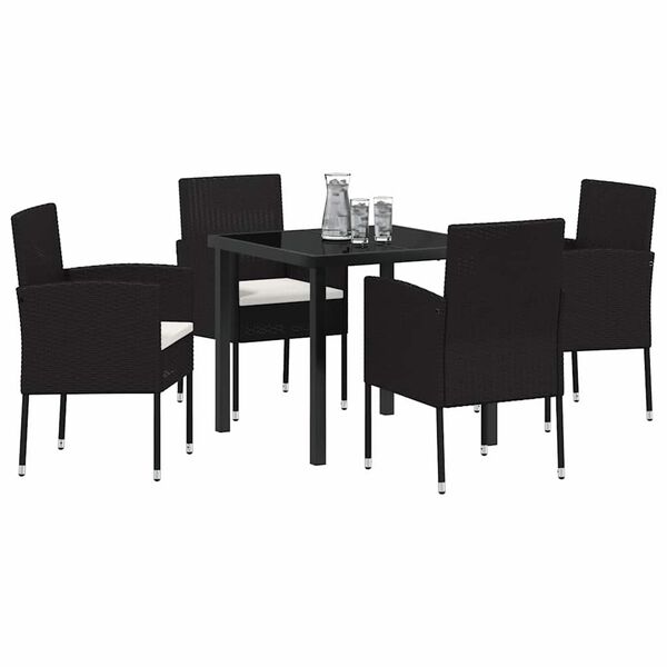 vidaXL Conjunto de Comedor de Jard&iacute;n 5 pcs Negro rat&aacute;n sint&eacute;tico