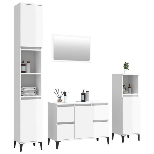 vidaXL Juego muebles de ba&ntilde;o 4 pzas madera contrachapada blanco brillo