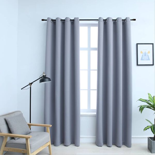 vidaXL Cortinas opacas con anillas de metal 2 piezas gris 140x245 cm