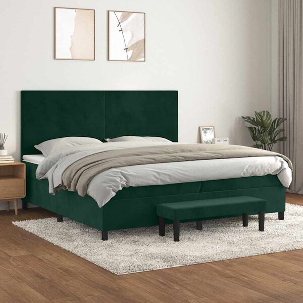 vidaXL Cama box spring con colch&oacute;n terciopelo verde oscuro 200x200 cm