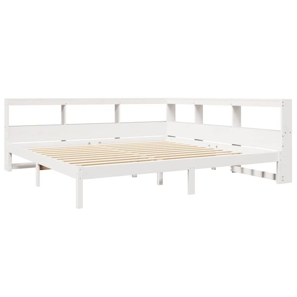 vidaXL Cama con estanter&iacute;a sin colch&oacute;n madera maciza blanca 200x200 cm