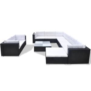 vidaXL Set muebles de jard&iacute;n 10 piezas y cojines rat&aacute;n sint&eacute;tico negro