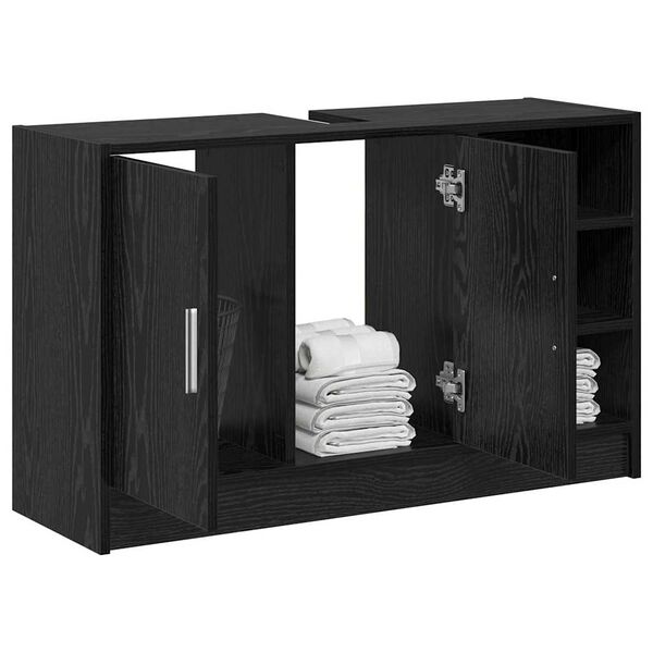 vidaXL Mueble de Cuarto de Ba&ntilde;o con puerta Roble Negro 90 x 29 x 55 cm