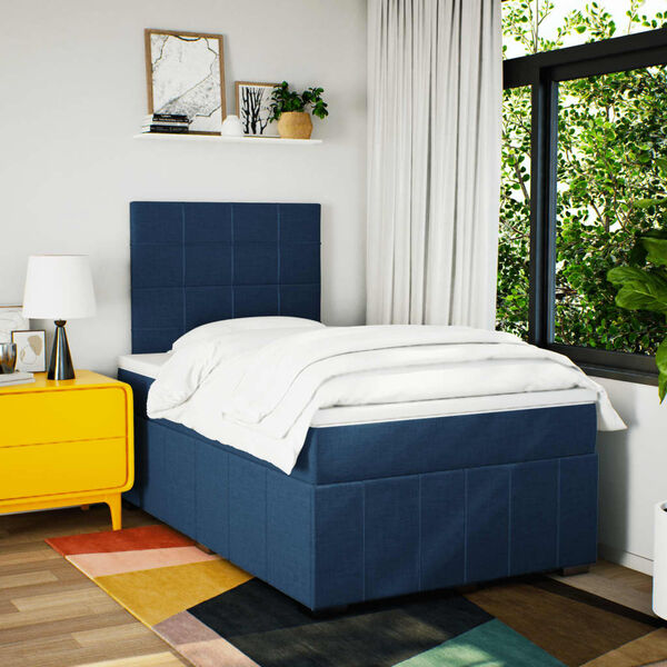 vidaXL Cama box spring con colch&oacute;n tela azul 120x190 cm