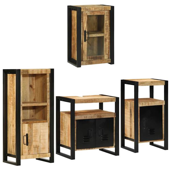 vidaXL Juego de muebles de ba&ntilde;o 4 pcs Marr&oacute;n Madera de mango s&oacute;lido