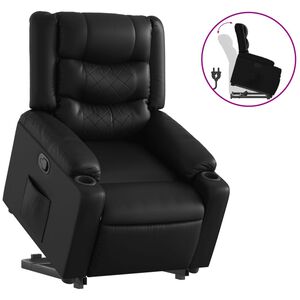 vidaXL Sill&oacute;n reclinable elevable cuero artificial negro