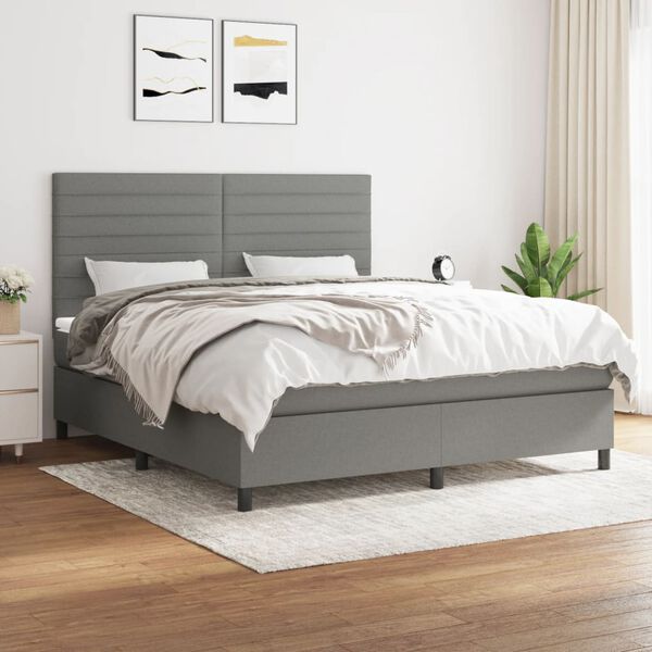 vidaXL Cama box spring con colch&oacute;n tela gris oscuro 160x200 cm