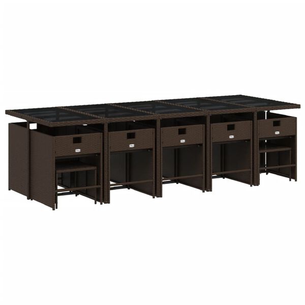 vidaXL Set comedor de jard&iacute;n y cojines 15 pzas rat&aacute;n sint&eacute;tico marr&oacute;n