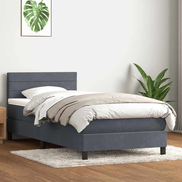 vidaXL Cama box spring con colch&oacute;n y LED terciopelo gris oscuro 90x210 cm