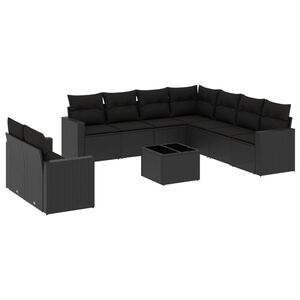 vidaXL Set de sof&aacute;s de jard&iacute;n 10 pzas cojines rat&aacute;n sint&eacute;tico negro