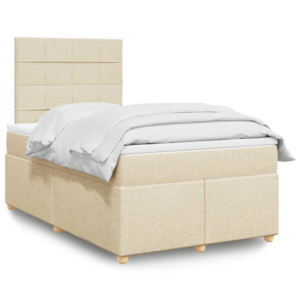 vidaXL Cama box spring con colch&oacute;n tela color crema 120x200 cm