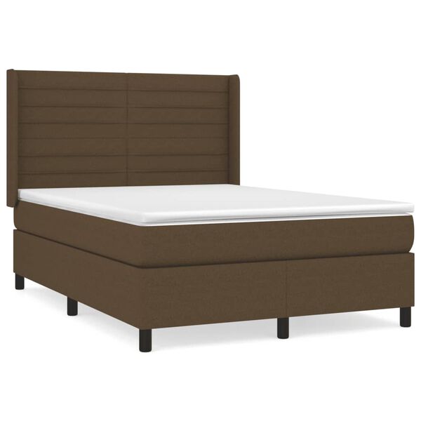 vidaXL Cama box spring con colch&oacute;n tela marr&oacute;n oscuro 140x200 cm
