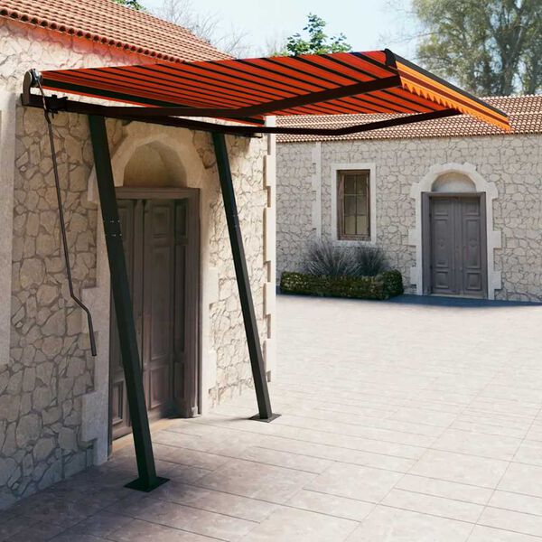 vidaXL Toldo manual retr&aacute;ctil con postes naranja y marr&oacute;n 3,5x2,5 m